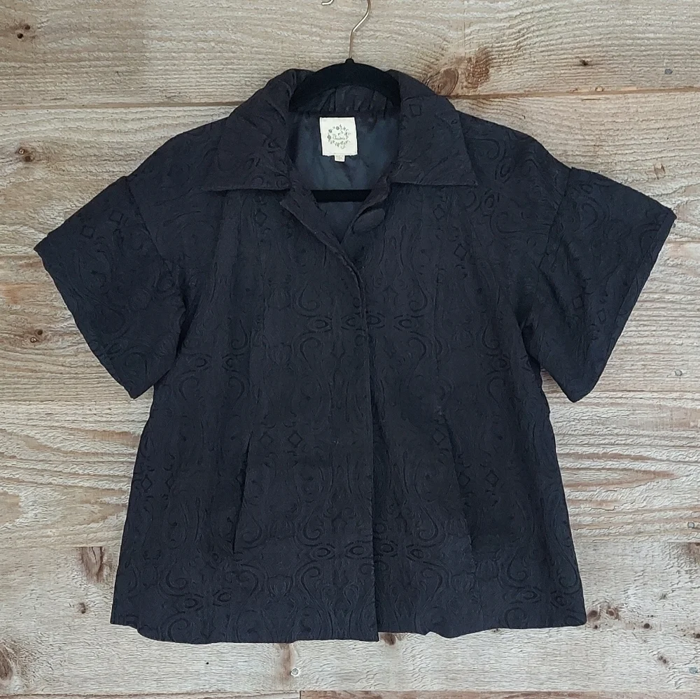 Beaubois Black Short Sleeve Coat Bow Behind Size S